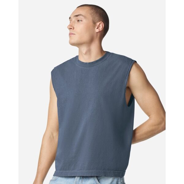 Unisex Heavyweight Cotton Garment-Dyed Mid-Length Muscle Tee Thumbnail